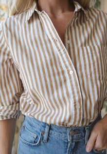 Marea by Liz Joy Favorite Shirt - Tan/White Awning Stripe