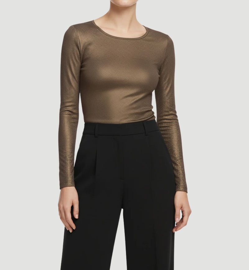 Majestic Filatures Soft Touch Metallic Long Sleeve Crewneck - Chocolate