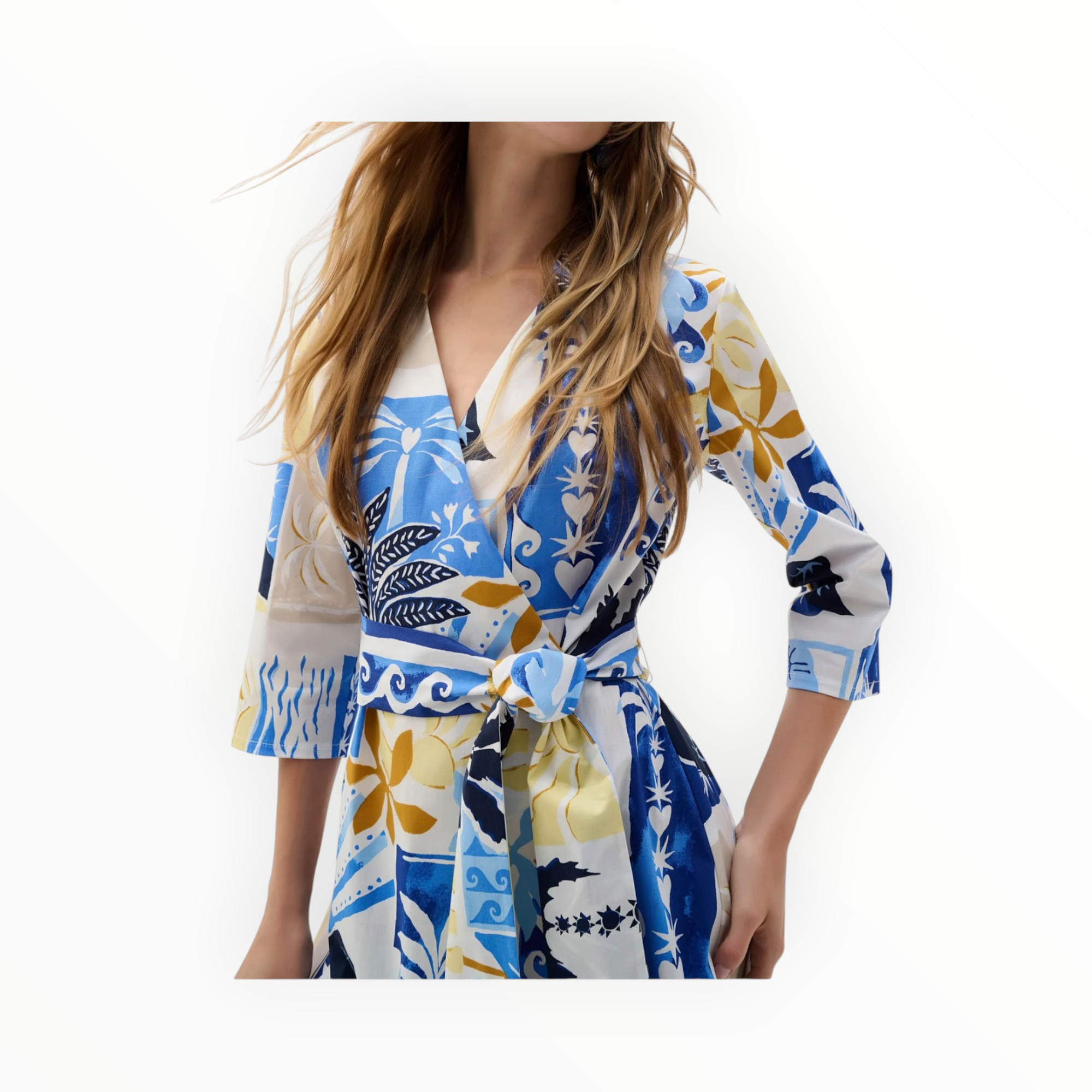 Joseph Ribkoff Palm Wrap Dress - Vanilla Multi