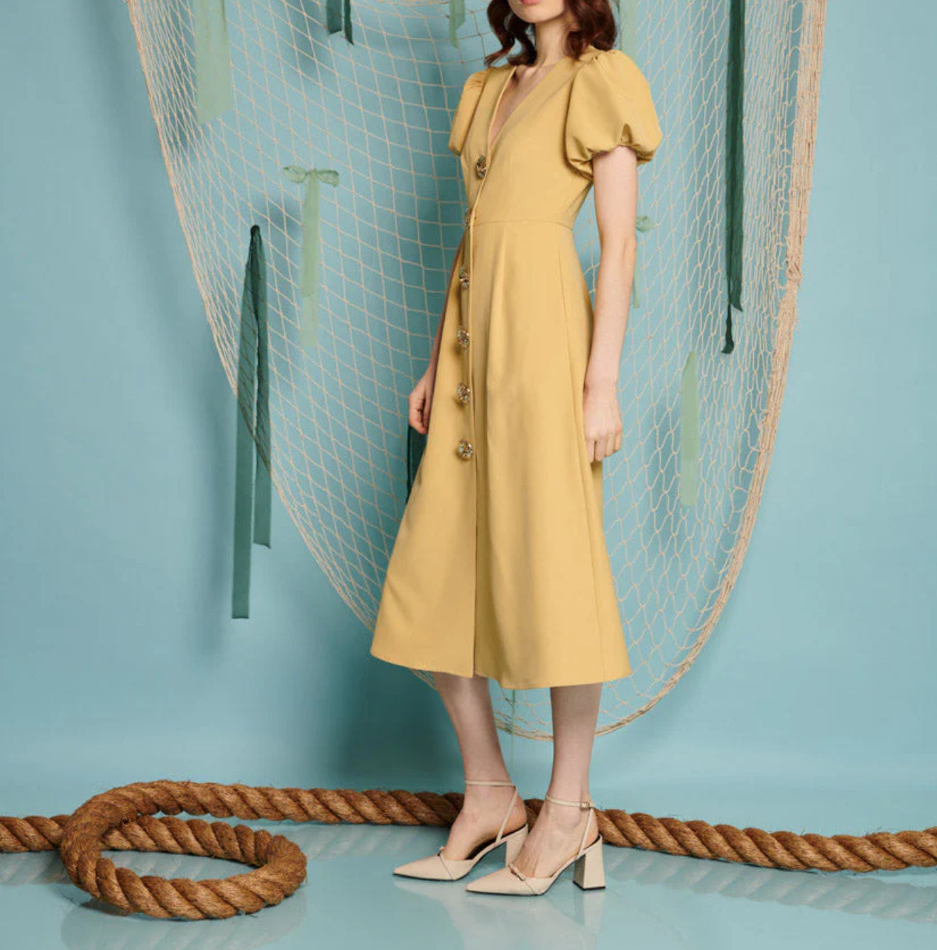 Sister Jane Sandy Swirl Midi Dress - Pale Yellow