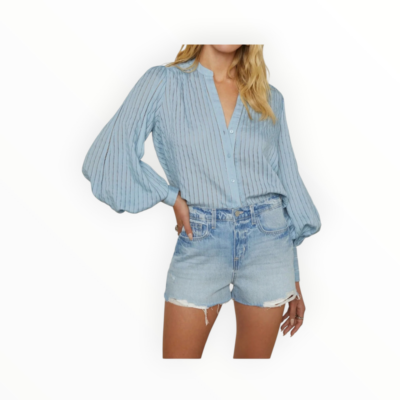 L'Agence Kiera Ladder Trim Blouse - Light Blue