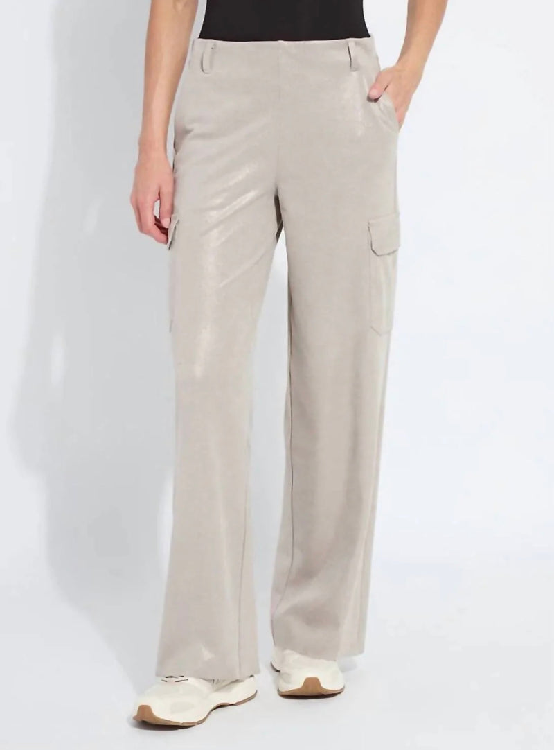 Lyssé Callie Patent Foil Vegan Suede Cargo Pant - Liquid Soft Taupe