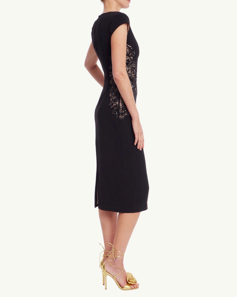 Badgley Mischka Beaded Lace Sheath Dress - Black