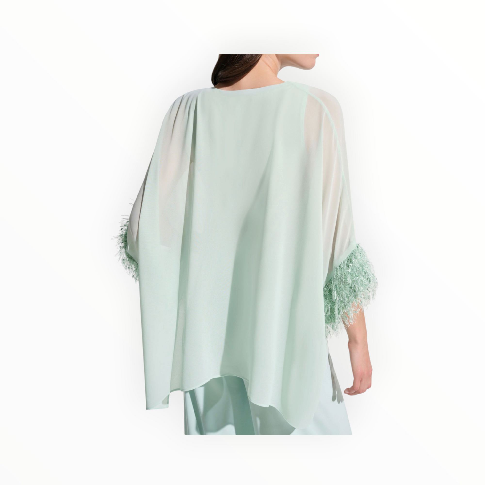 Joseph Ribkoff Chiffon Poncho Top With Novelty Trim - Pistachio