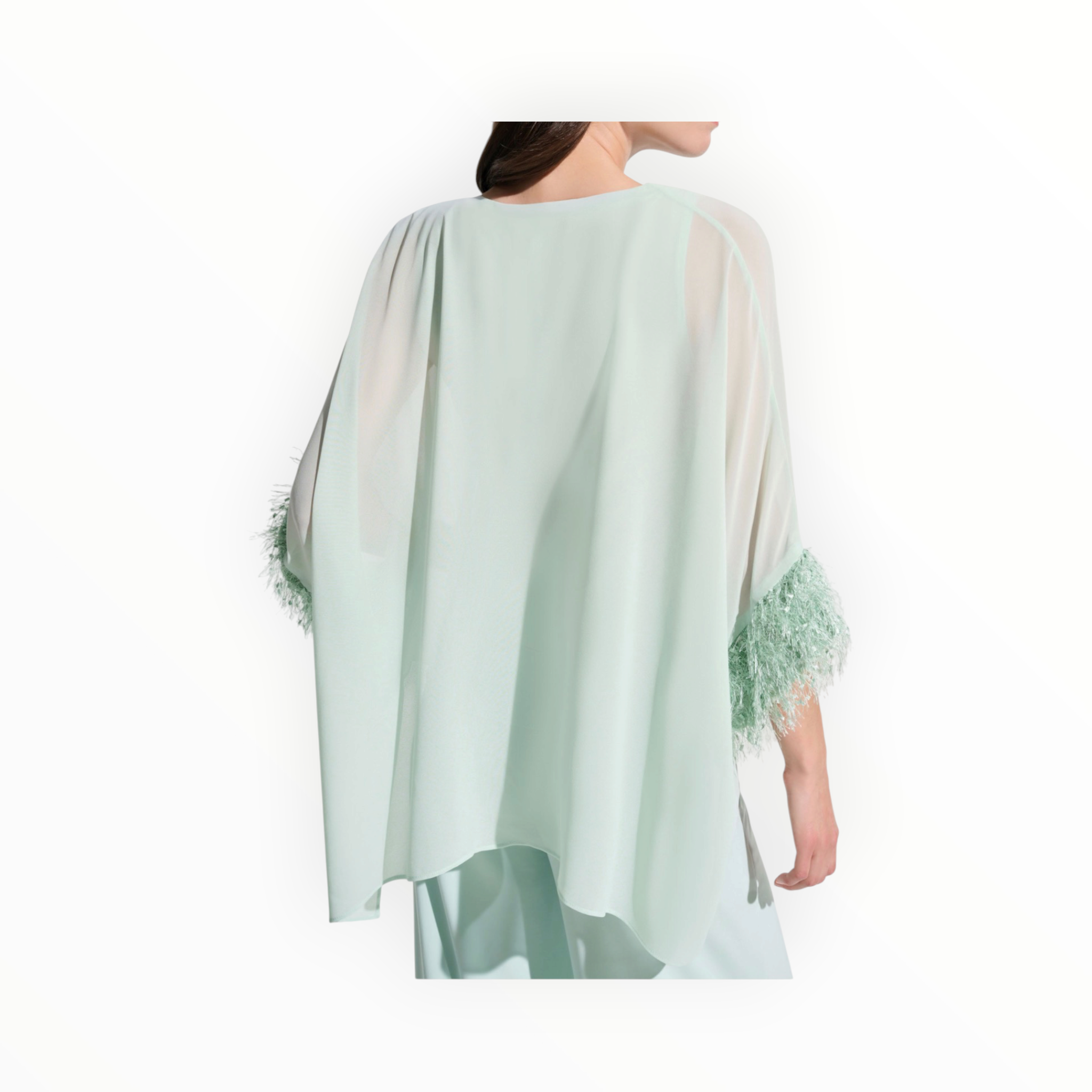 Joseph Ribkoff Chiffon Poncho Top With Novelty Trim - Pistachio