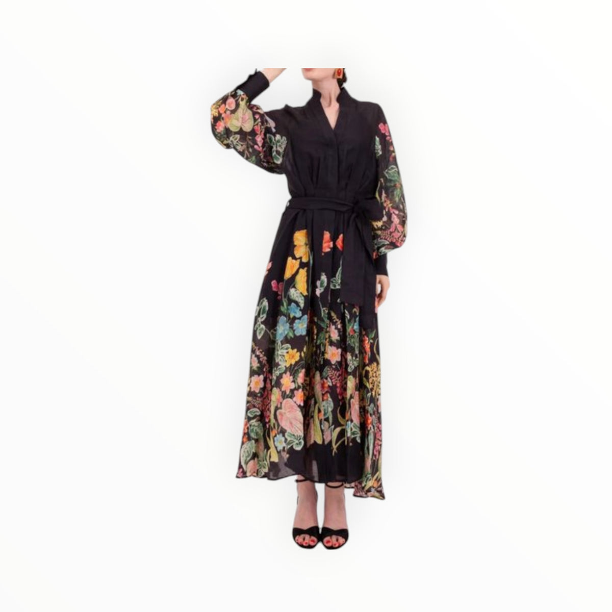 Lavi by Majolavi Blouson Sleeve Floral Dress - Black