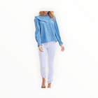 Sail to Sable Long Sleeve Ruffle Bib Blouse - Light Chambray