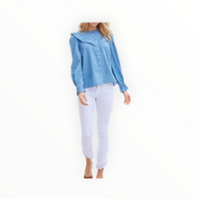 Sail to Sable Long Sleeve Ruffle Bib Blouse - Light Chambray