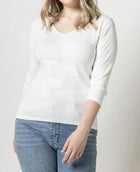 LILLA|P 3/4 Sleeve V- Neck - White