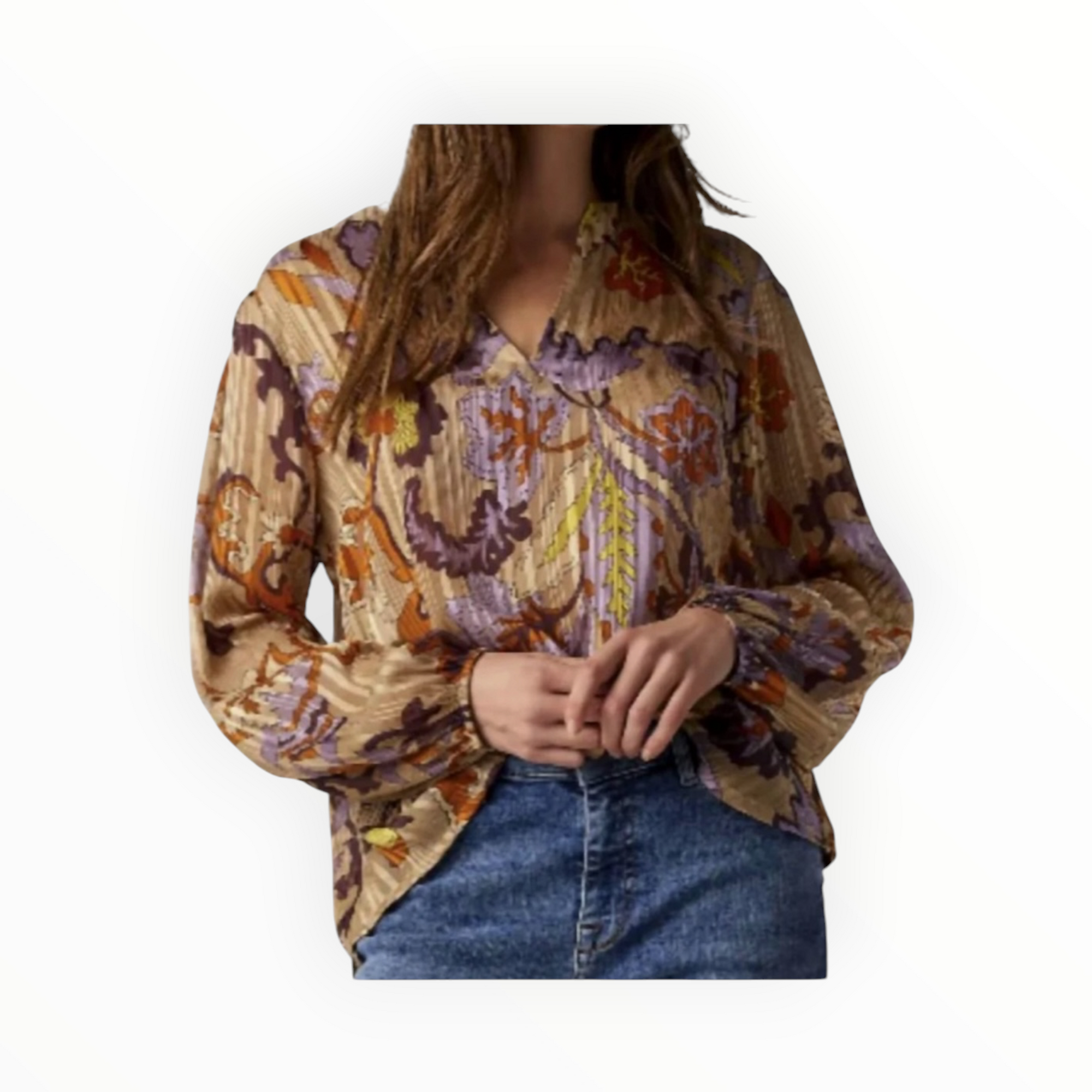 Summum Modern Flowers V Neck Top - Multicolor