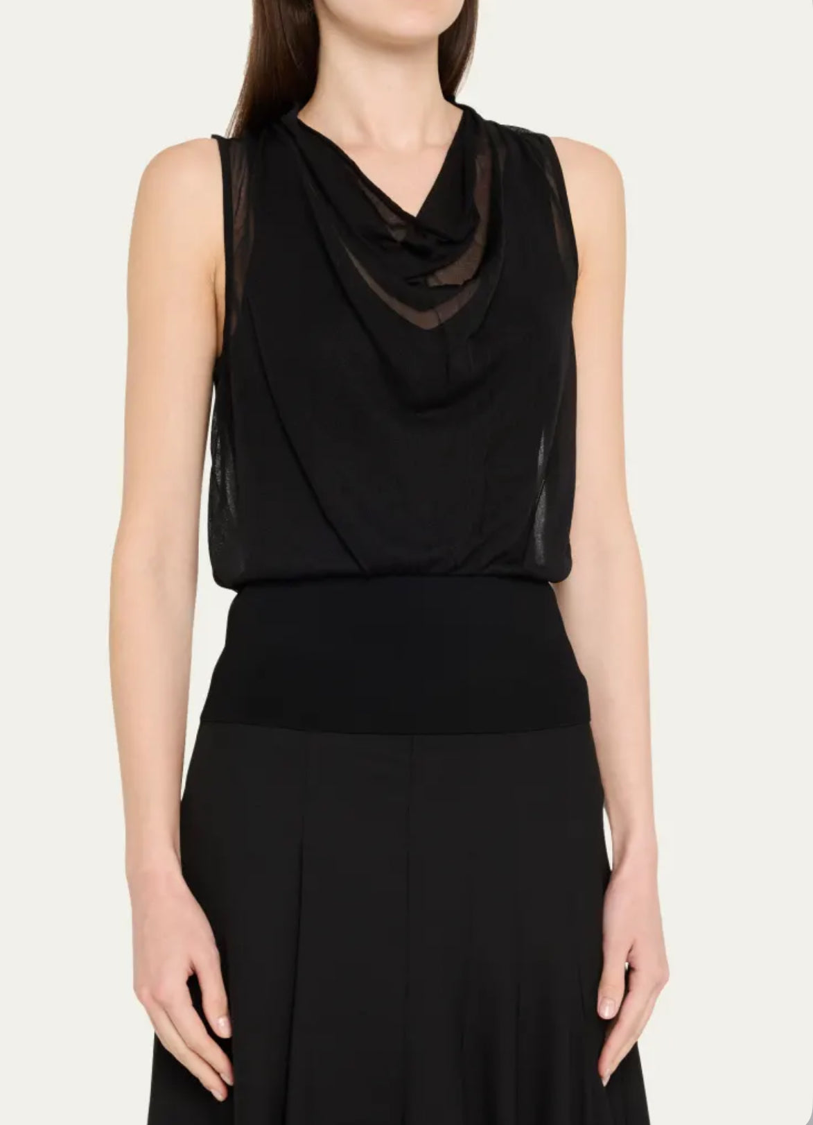 SIMKHAI Carmina Sheer Cowl Neck Top - Black