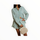 perfectwhitetee Avalon Poplin Button Down - Teal Blue/Sugar Stripe