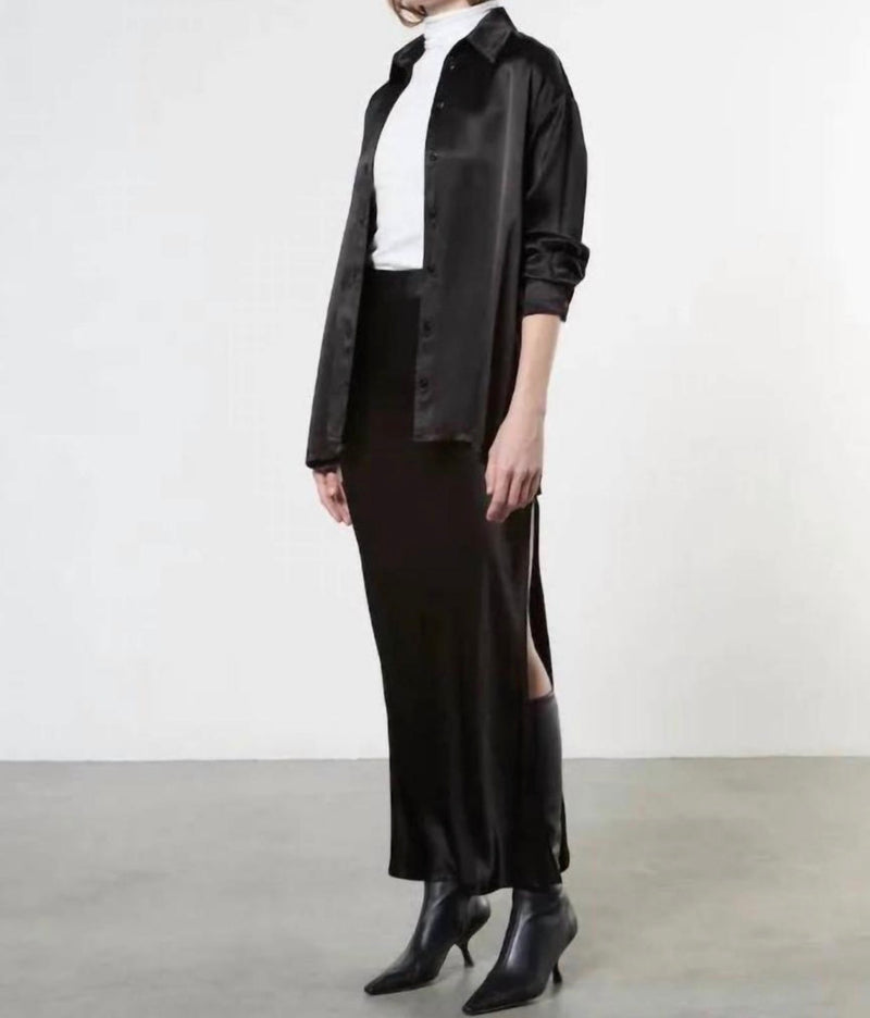 Enza Costa Satin Long Sleeve Shirt - Black