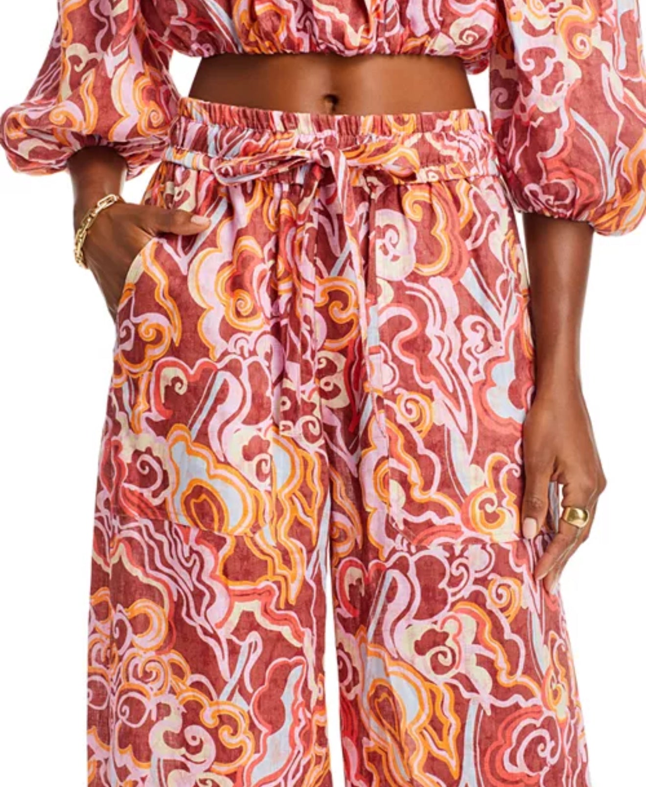 A.L.C. Naomi Print Linen Pants - Baked Clay