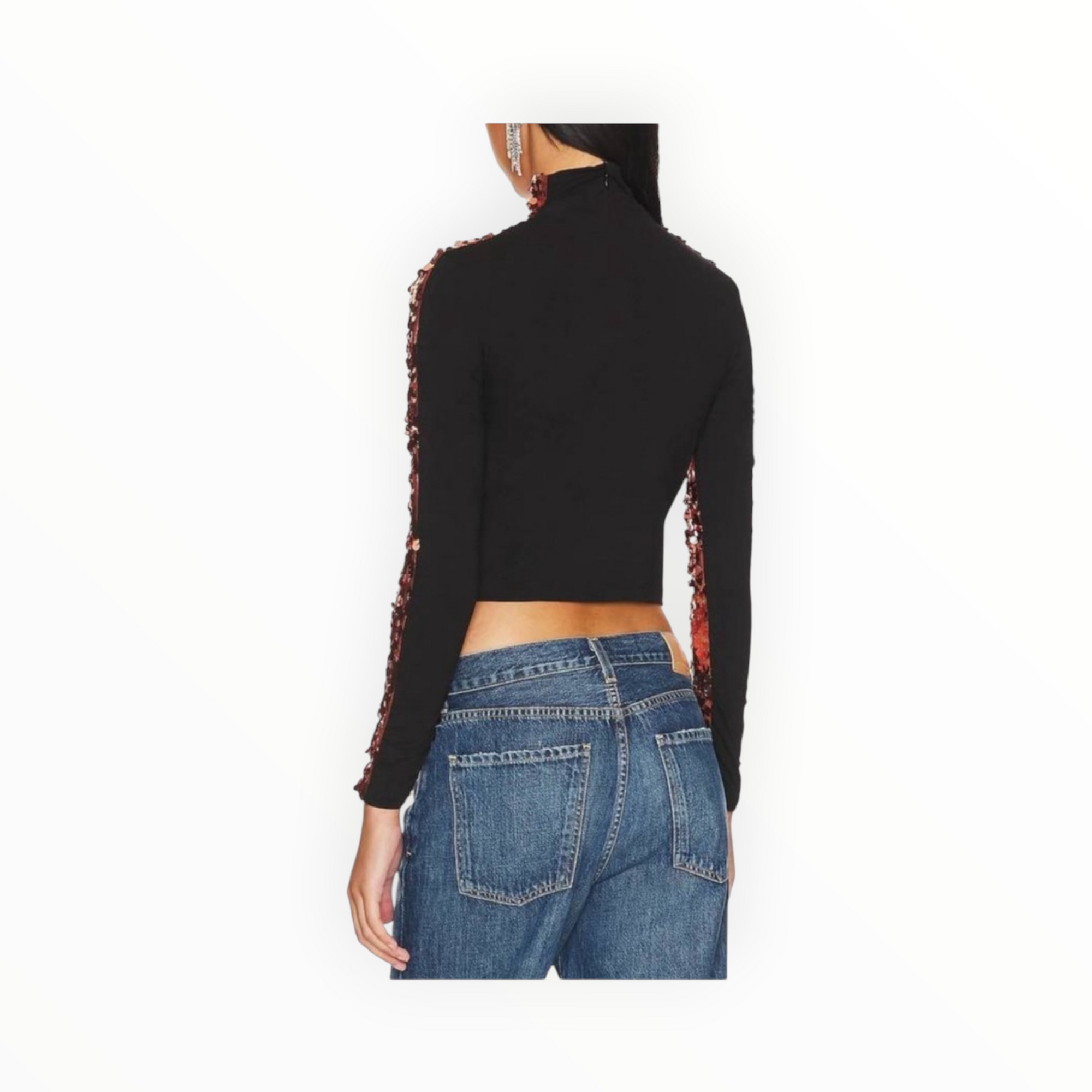 Smythe Blocked Pailette Mock Neck Top - Copper