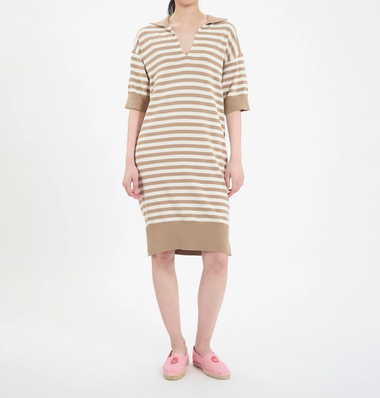 Ines de la Fressange Océane Beige Cotton Striped Dress