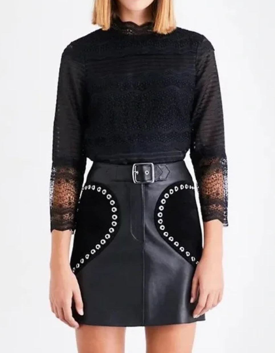 maje Lizie Cropped Lace Top - Black