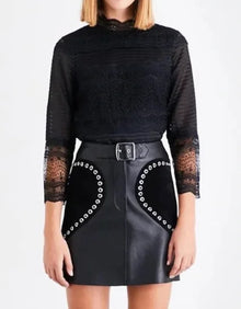 maje Lizie Cropped Lace Top - Black