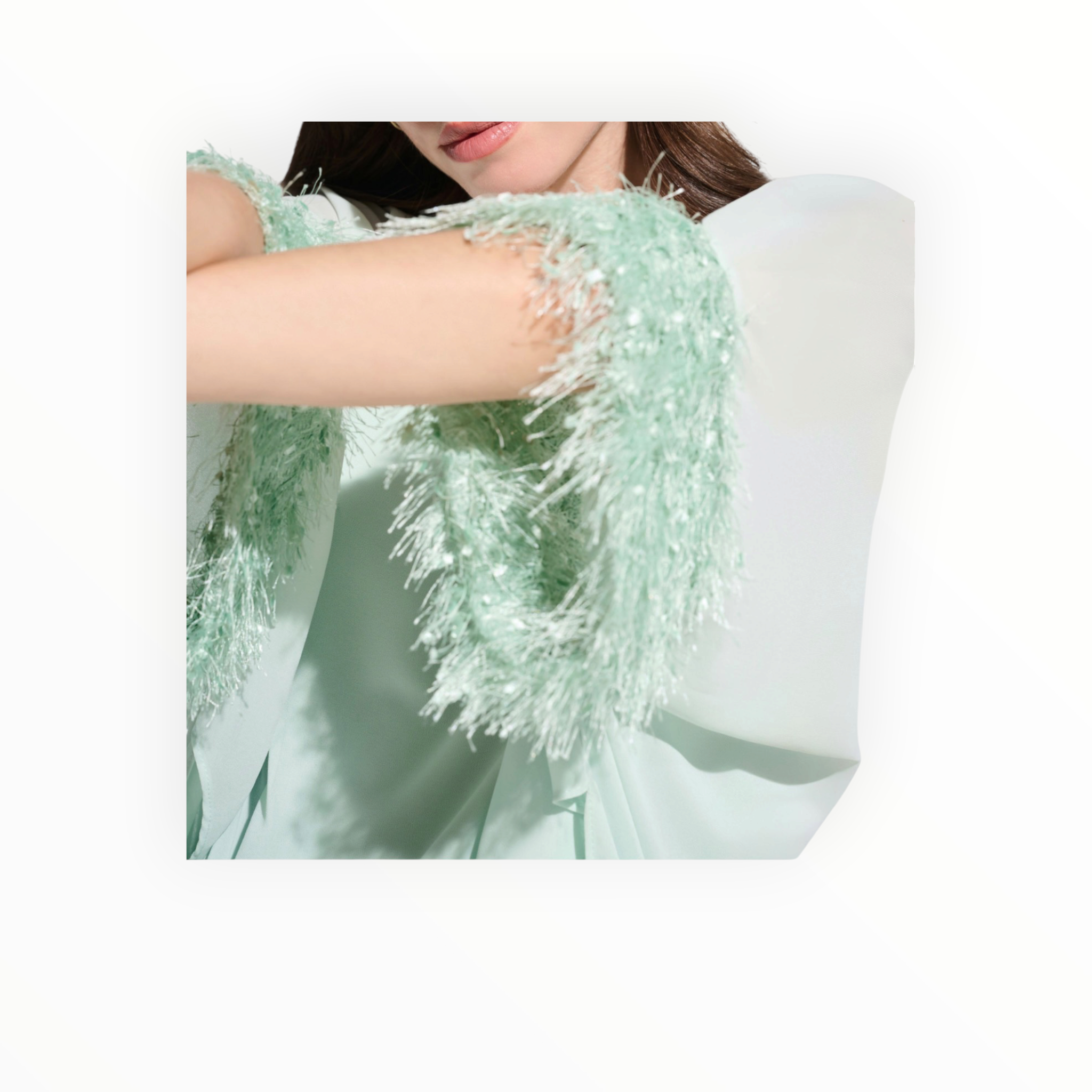 Joseph Ribkoff Chiffon Poncho Top With Novelty Trim - Pistachio