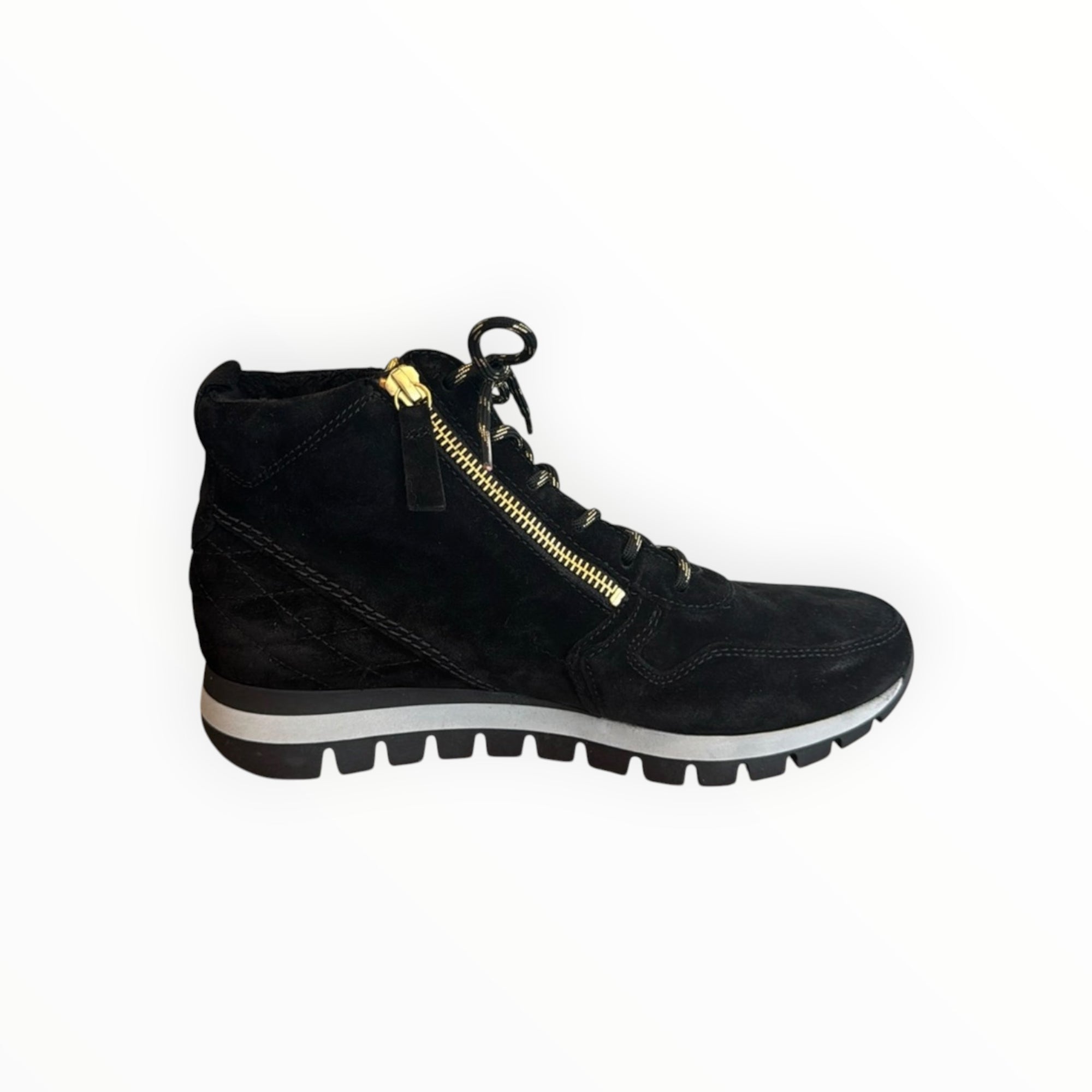 Gabor Zip Up + Lace Up Suede Bootie - Black