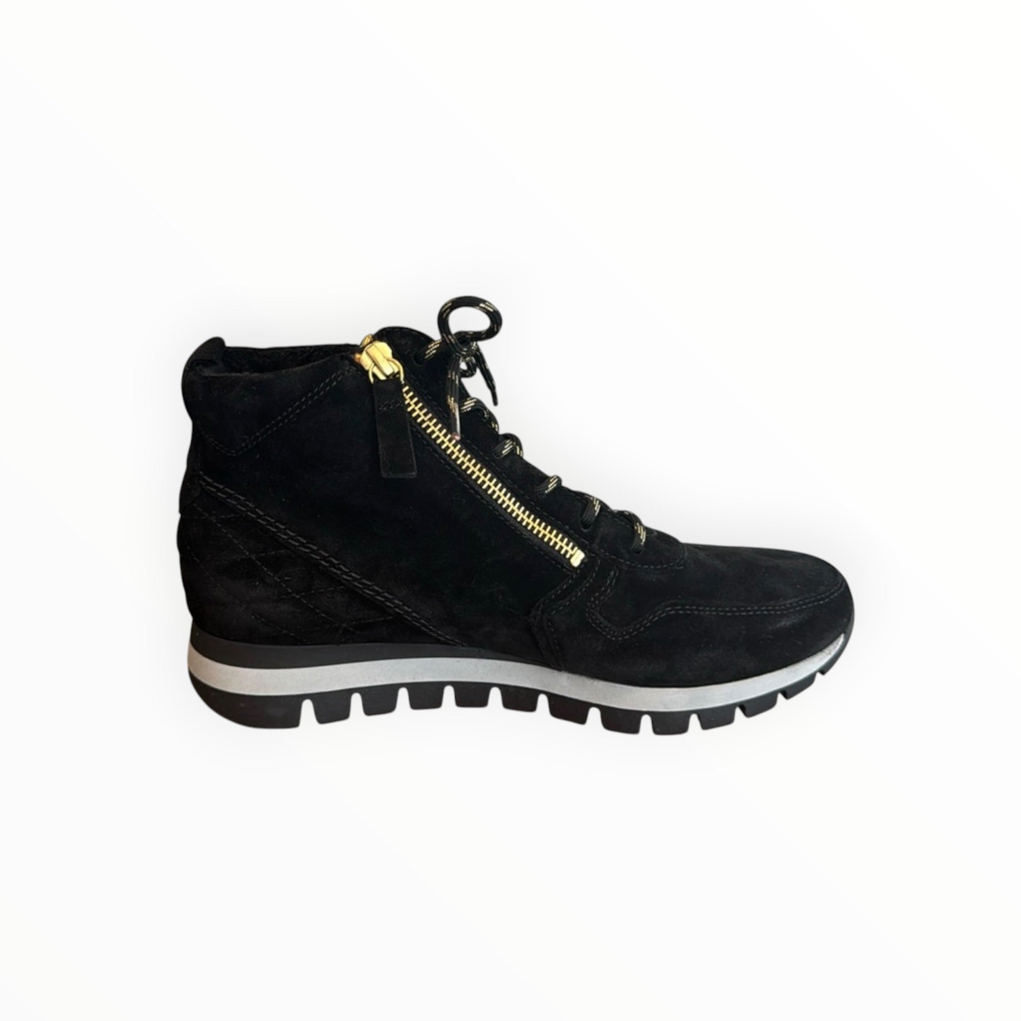 Gabor Zip Up + Lace Up Suede Bootie - Black