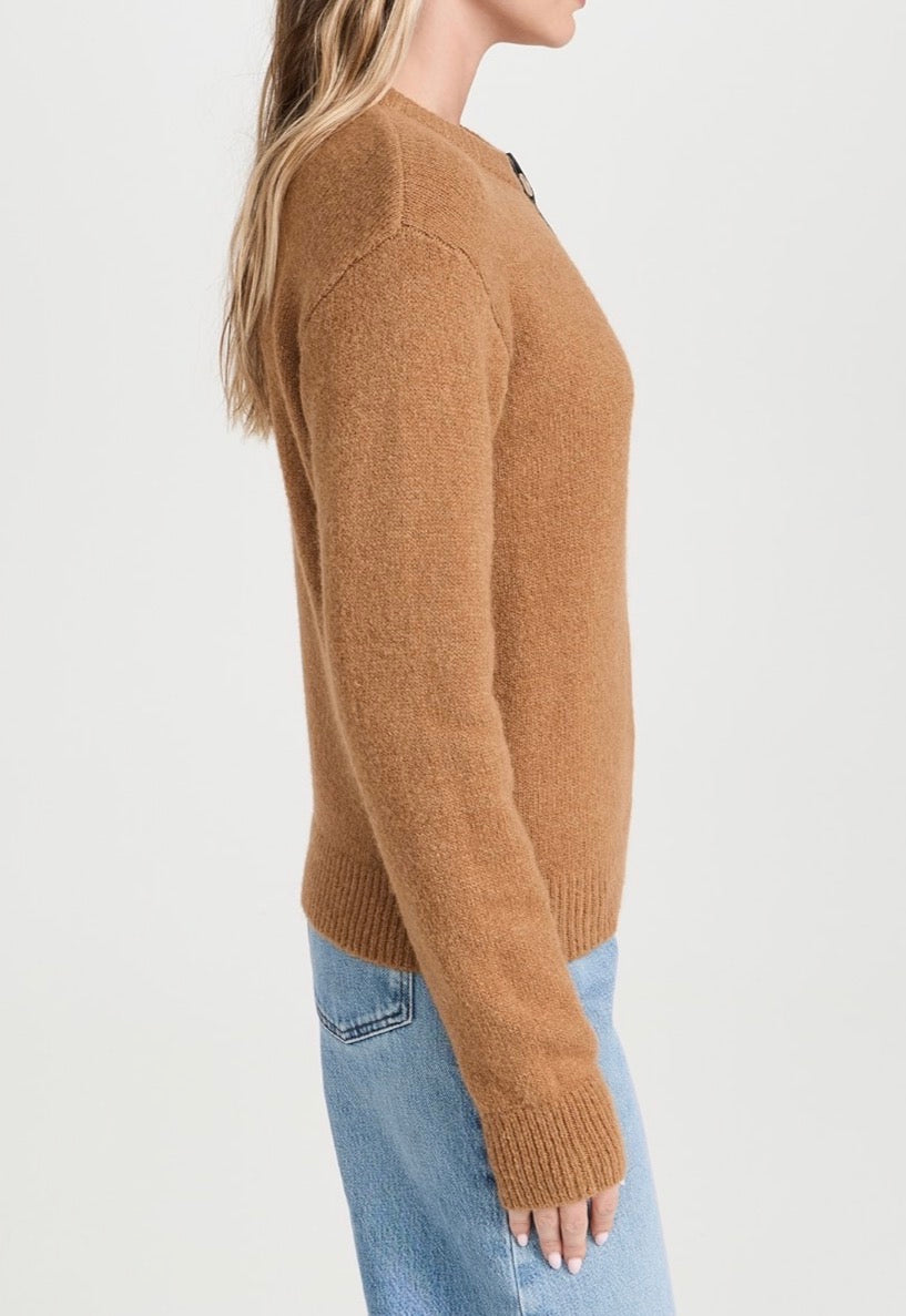 Frame Leather Placket Henley - Camel