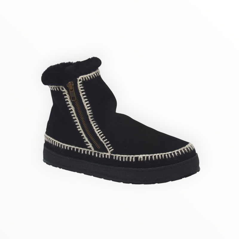 Laidback London Setsu Crochet Crepe Ankle Boot - Black Suede Natural