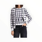 Minnie Rose Windowpane V-Neck Cardigan - White/Navy