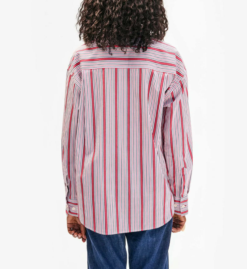 Clare V. Emilette Oversized Shirt - Red/Cream Stripe