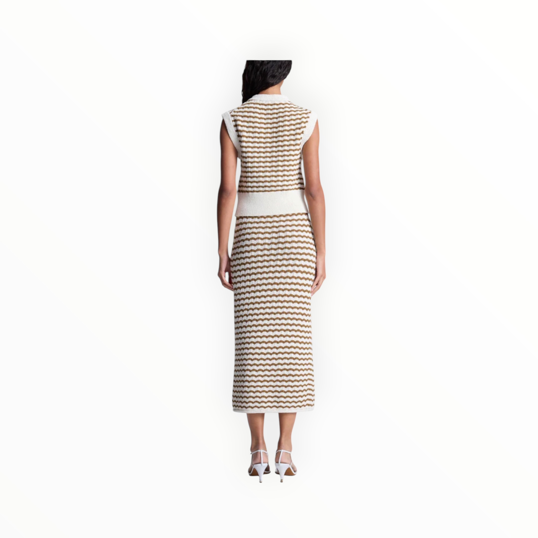 A.L.C. Alexis Striped Knit Skirt - Parchment/Aged Bronze