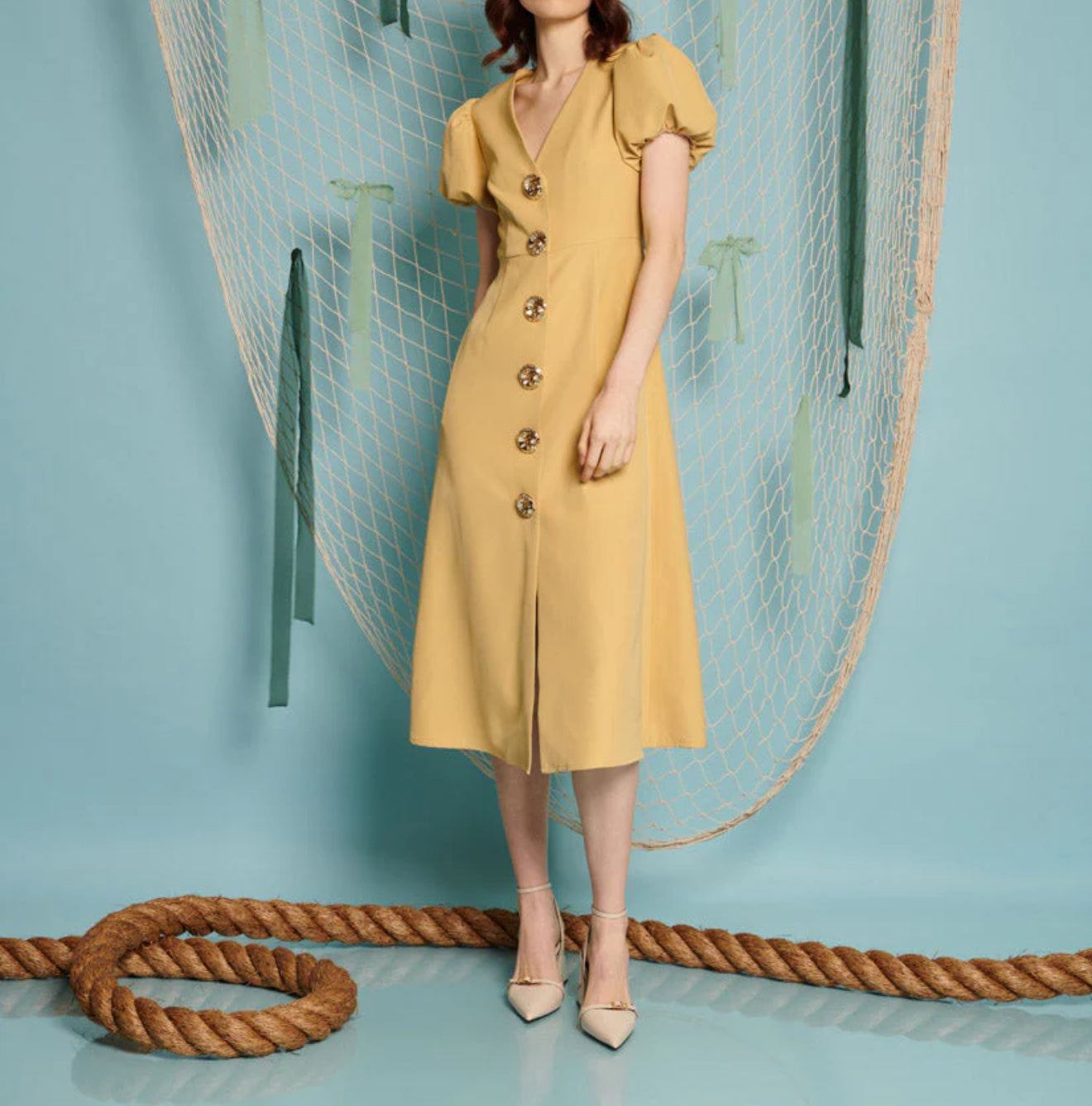 Sister Jane Sandy Swirl Midi Dress - Pale Yellow