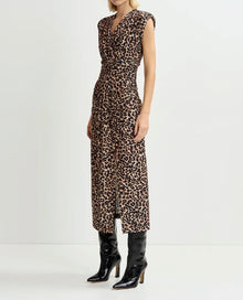 Essentiel Antwerp Brown Stretch-Jersey Midi Dress With Leopard Print