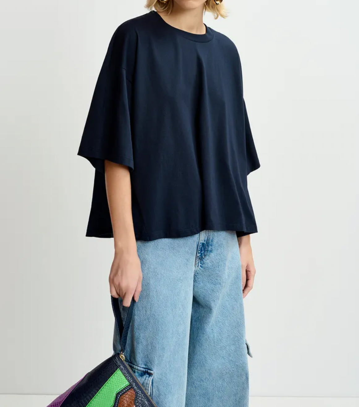 Essentiel Antwerp T-Shirt W/Satin Back Panel - Navy Blue