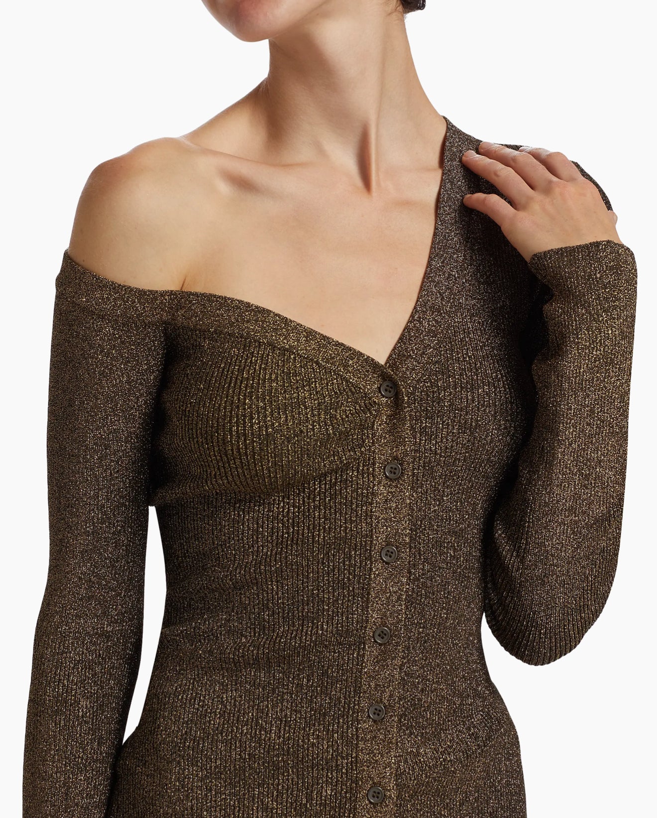 STAUD Craftsman One Shoulder Metallic Cardigan