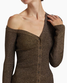 STAUD Craftsman One Shoulder Metallic Cardigan