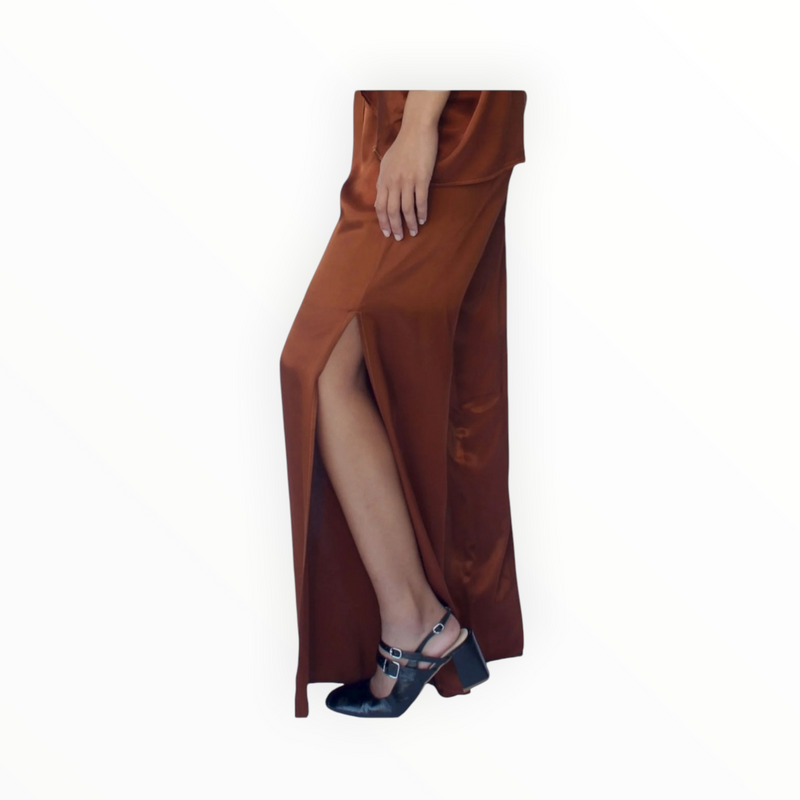 Starkx Silky Side Slit Pants - Rich Brown