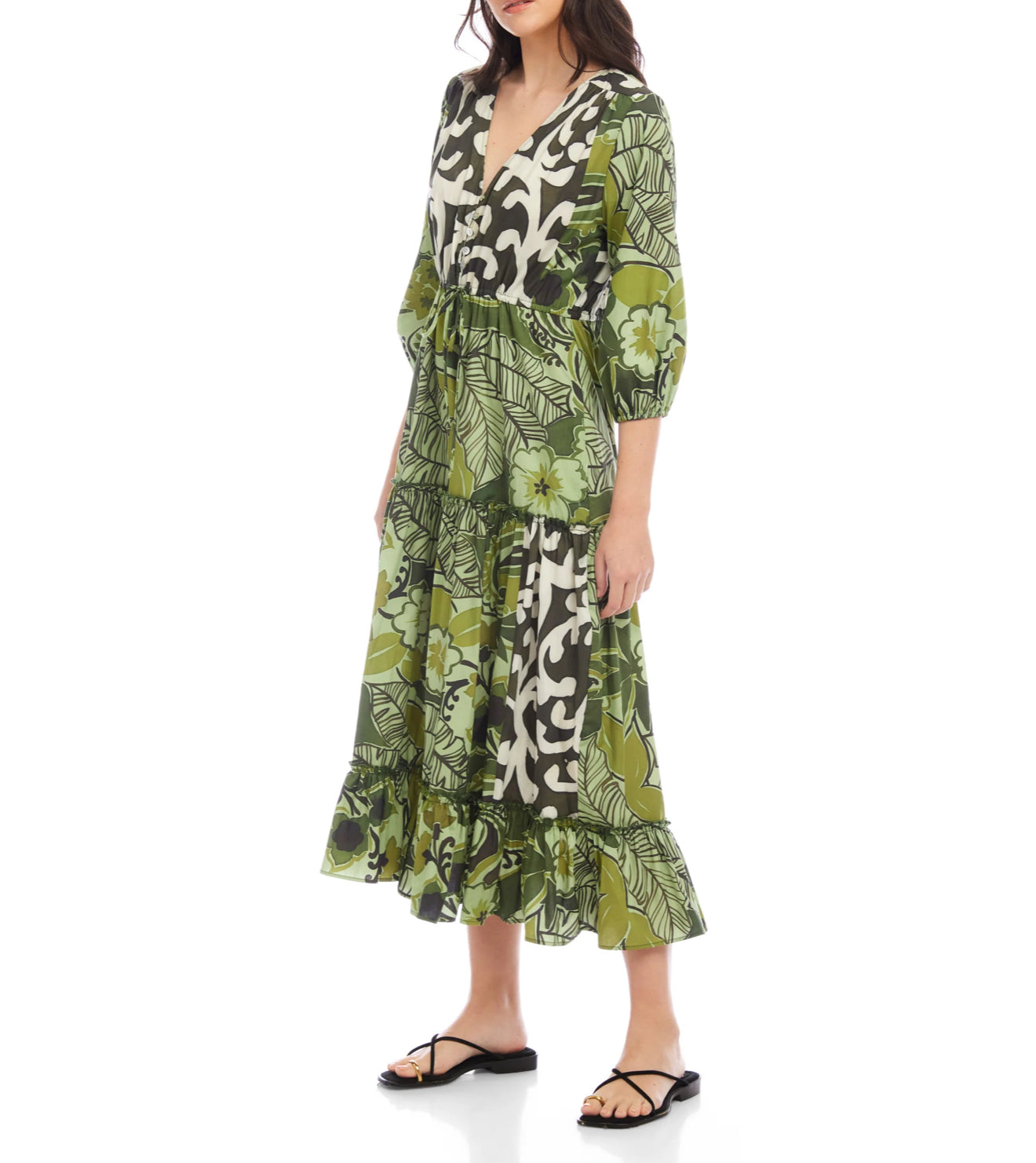 Fifteen Twenty Nicki Tiered Ruffle Hem Dress - Rainforest Print