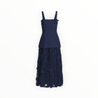 Badgley Mischka Mixed-Media Lace Midi-Dress - Navy