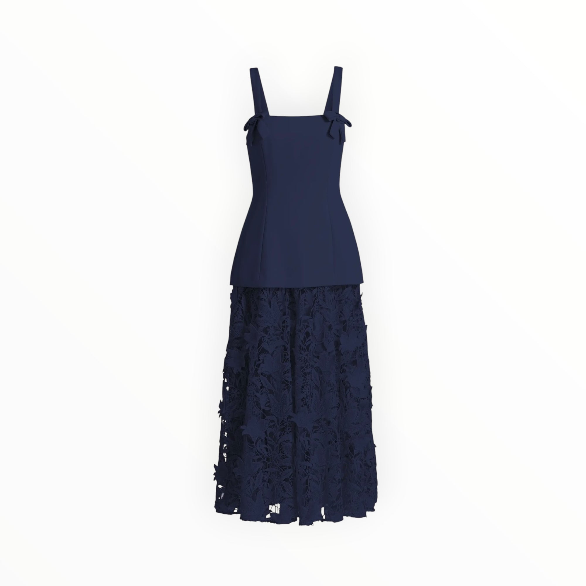 Badgley Mischka Mixed-Media Lace Midi-Dress - Navy