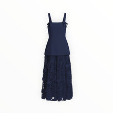 Badgley Mischka Mixed-Media Lace Midi-Dress - Navy