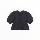 GANNI Cotton Poplin Peplum Tie Blouse - Black