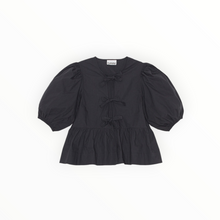 GANNI Cotton Poplin Peplum Tie Blouse - Black