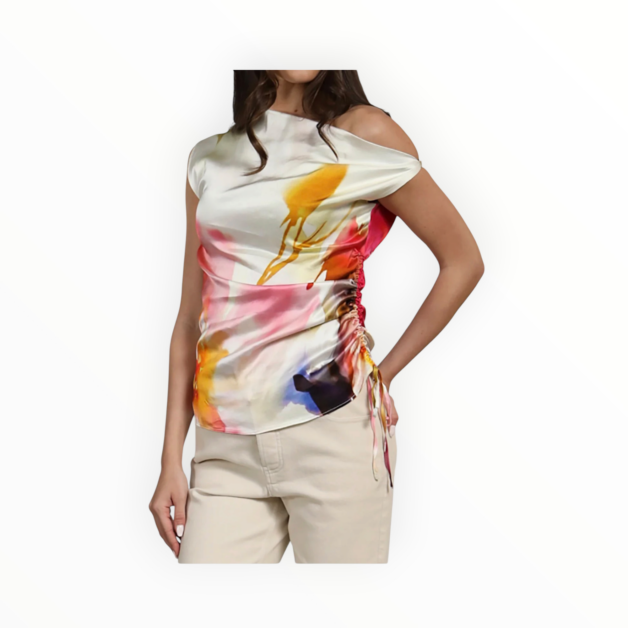 Lola & Sophie Abstract Floral Asymmetrical Top - Peach