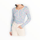 Sundry Vida Floral Henley - Oat Milk