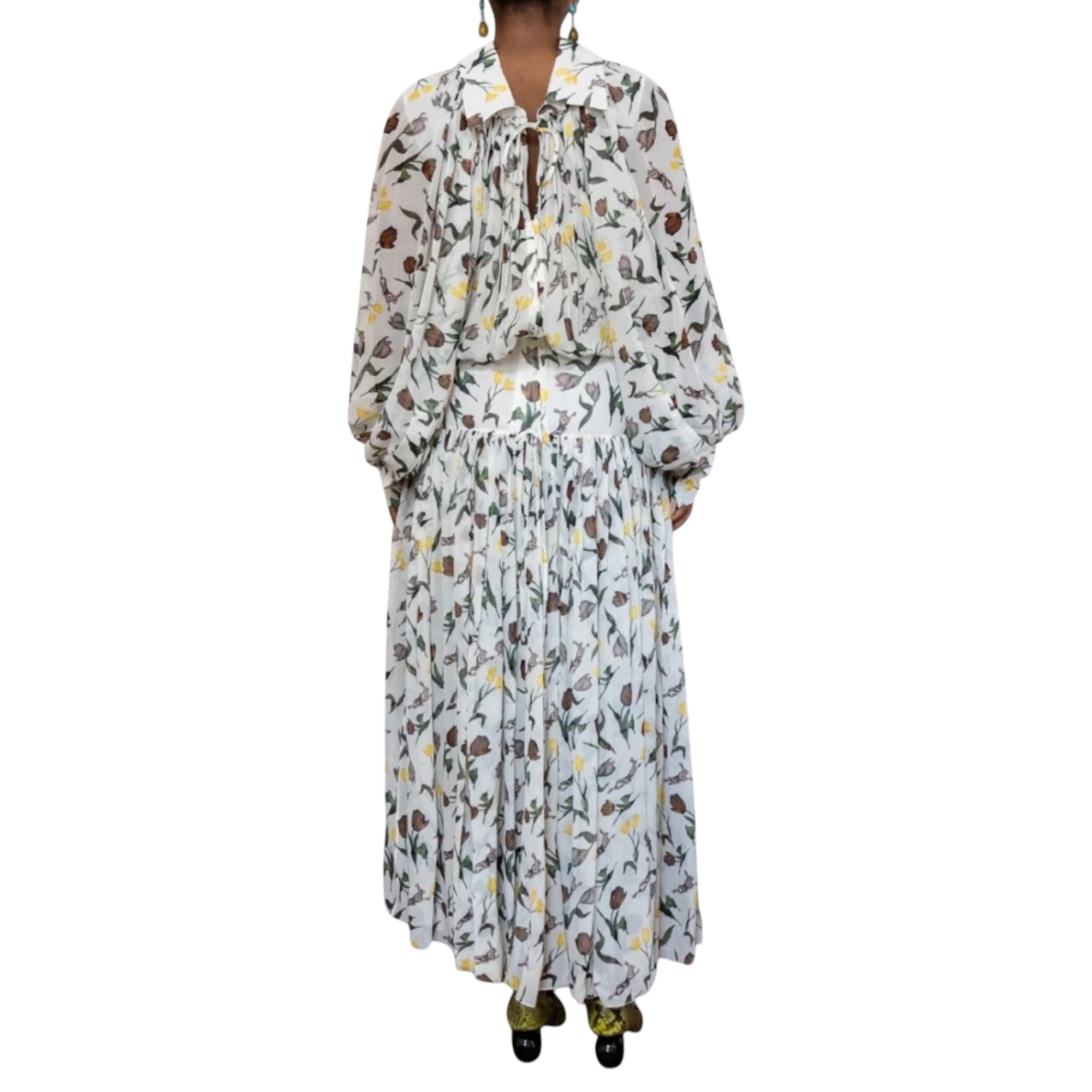 Marni Chiffon Dress with Tulips and Hares - Multi