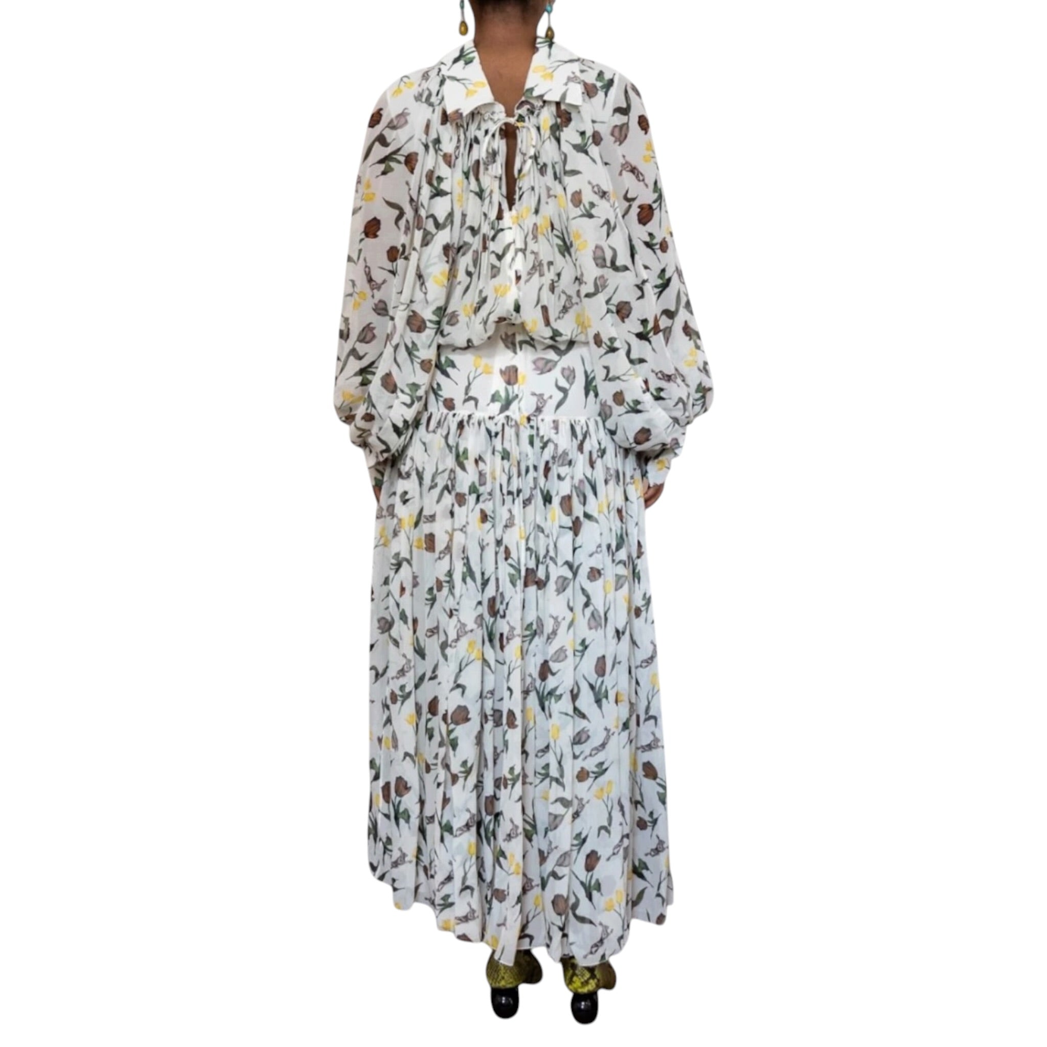 Marni Chiffon Dress with Tulips and Hares - Multi