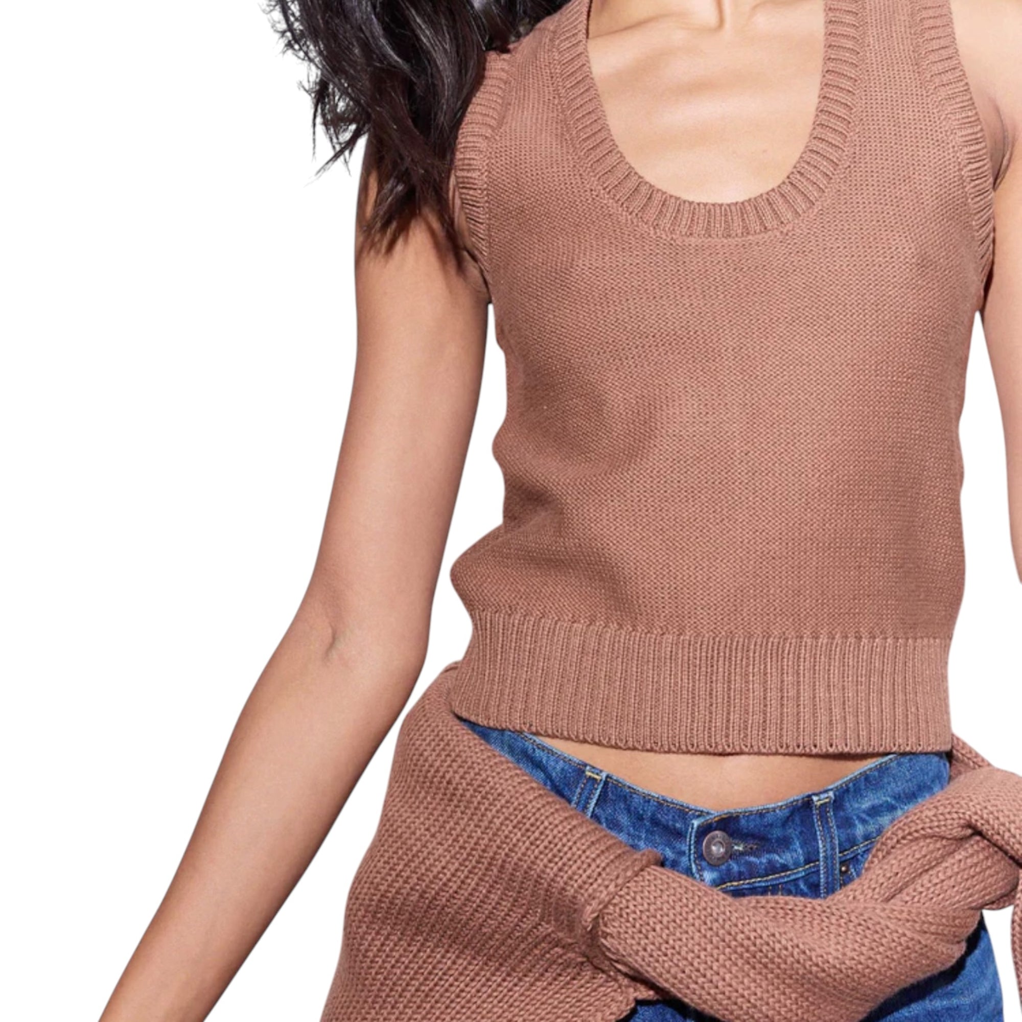 NSF Valeria Cotton Sweater Tank - Brown