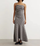 GANNI Check Mix Ruched Long Slip Dress - Frost Grey