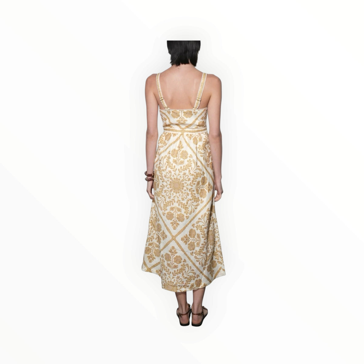 Greylin Layla Scarf Print Midi Dress - Brown/Yellow