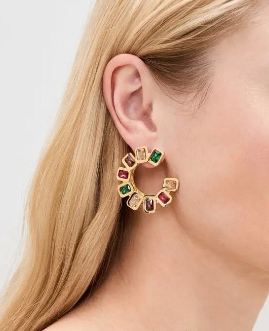 Lele Sadoughi Spiral Gem Earrings - Harlequin Rainbow